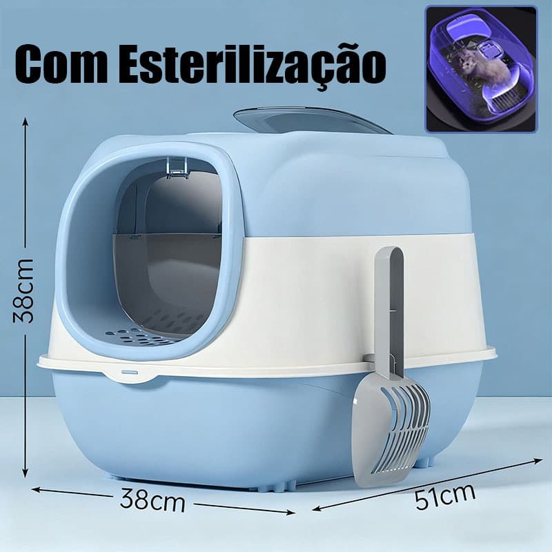 Caixa de Areia Fechada Para Gatos Banheiro Higiênico Azul Com Esterilização UV+ Pá