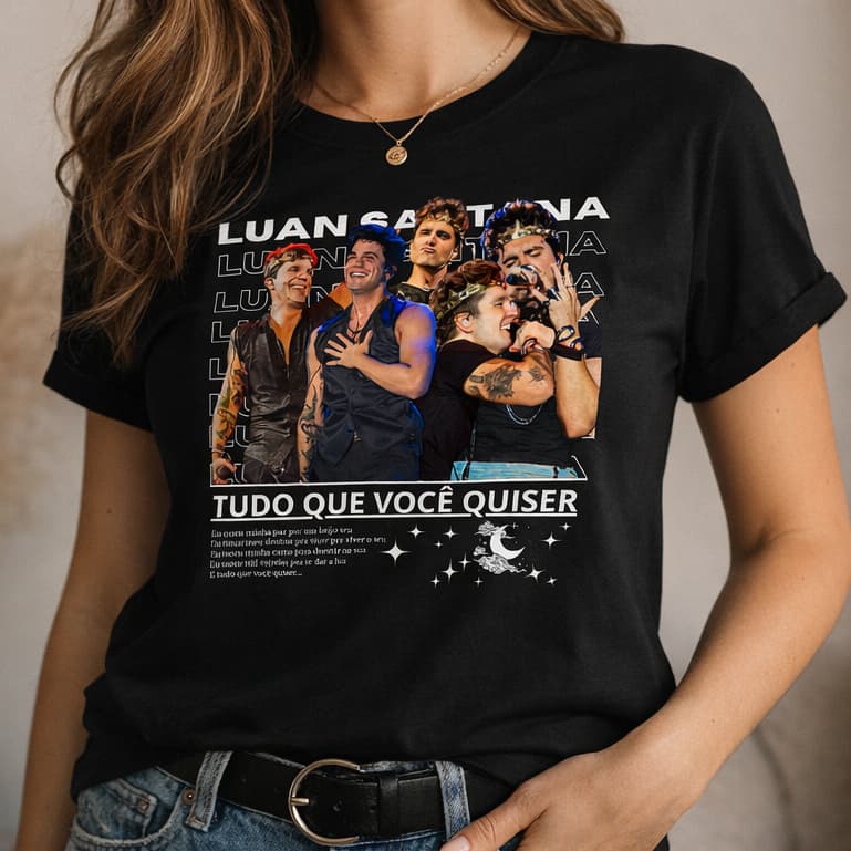 Camiseta Cantor Luan Santana "Tudo Que Você Quiser" Blusa 100% Algodão