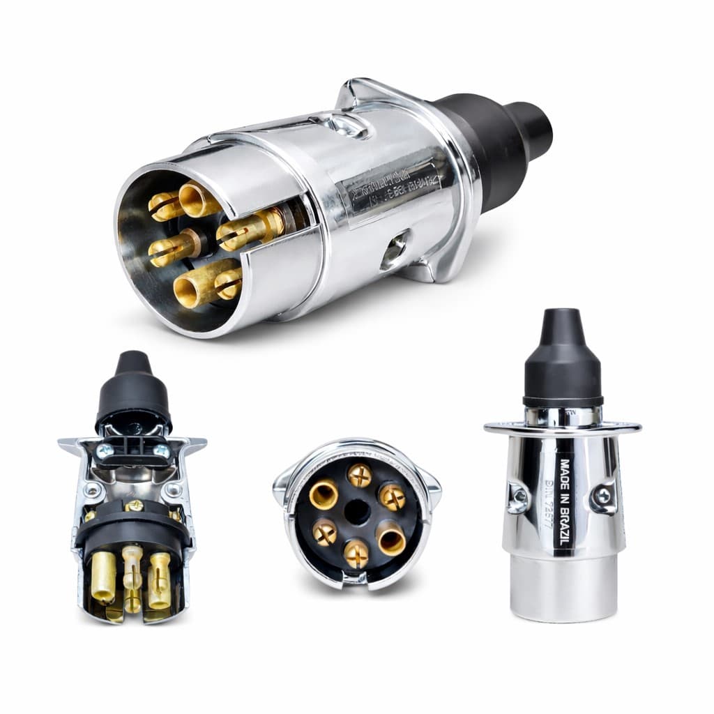 Tomada Plug  Macho Cromado 6 Polos Carretinha Reboque 6 Polos Macho Cromado Engate