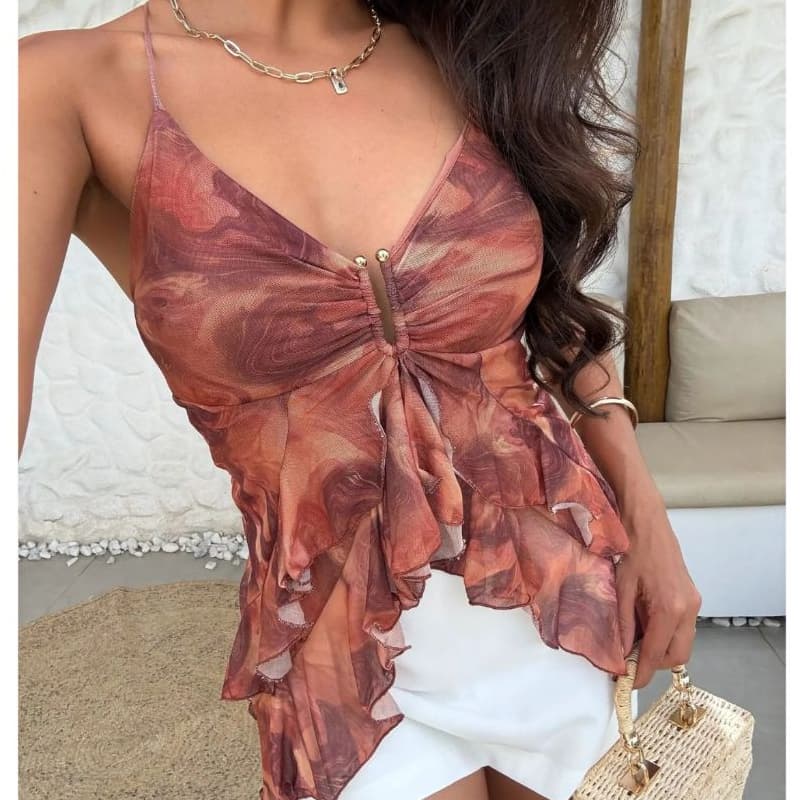 Blusa Cropped Virgínia Tule Feminina com Bojo Forrada Alça Fina Regulável Moda Verão/ Resort/ Festa