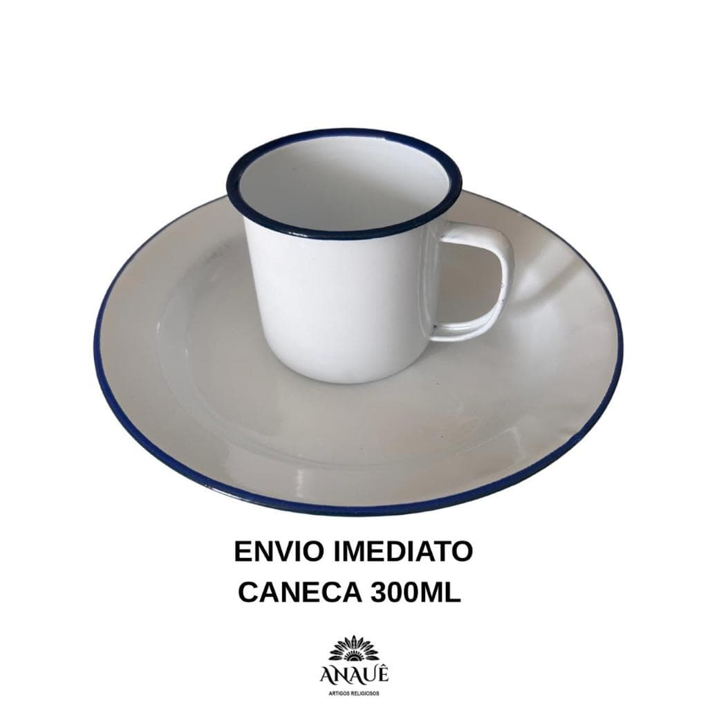 Prato e Caneca Esmaltado Branco Tipo Ágata
