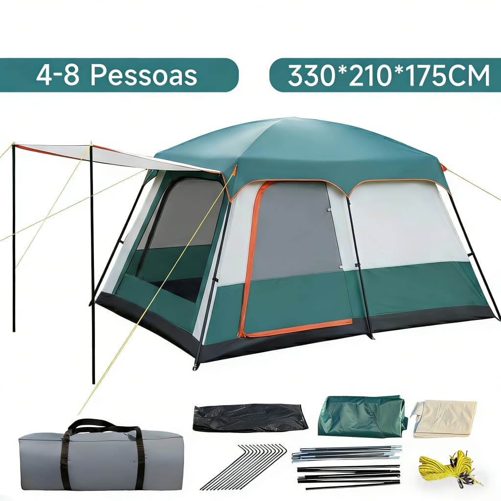 Barraca De Camping 4 A 8 Pessoas Impermeável 2000mm + Toldo