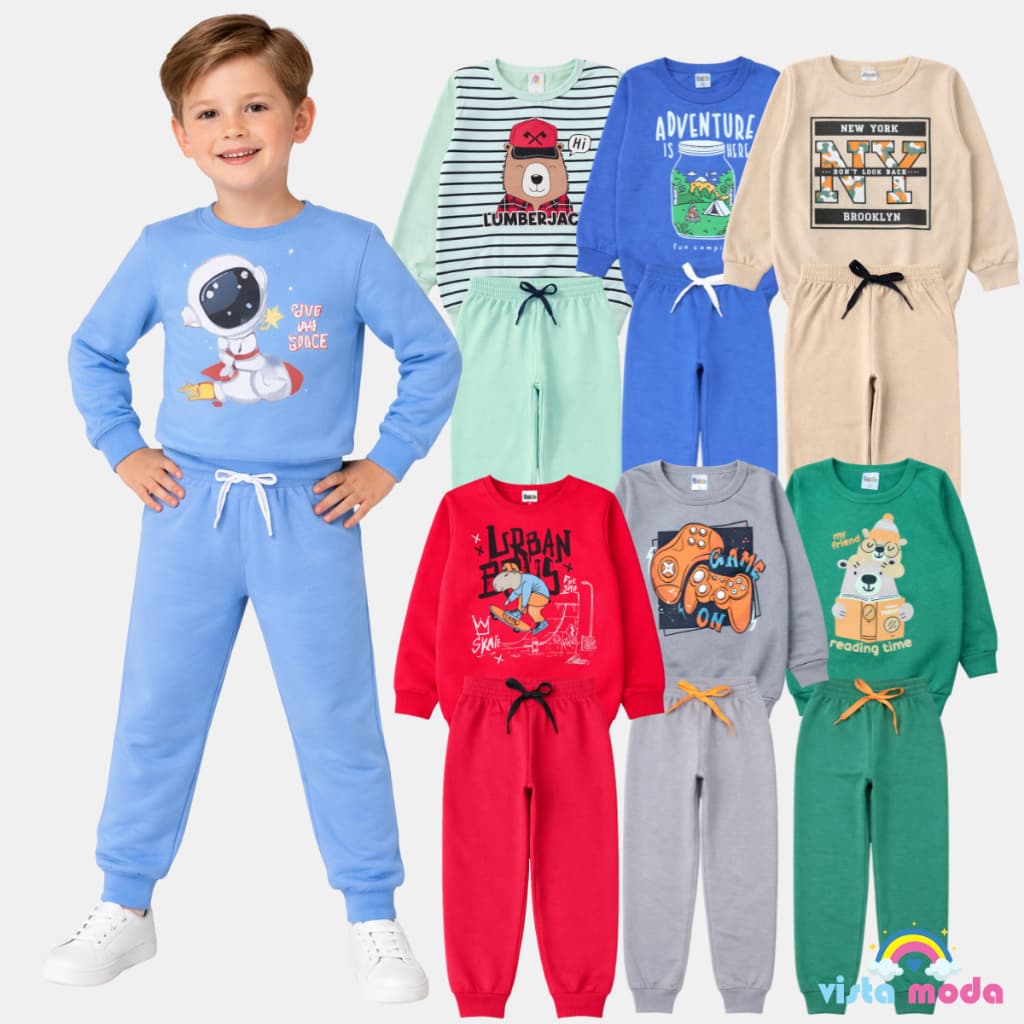 Kit Conjunto Inverno Menino Infantil  6 Peças De Moletom