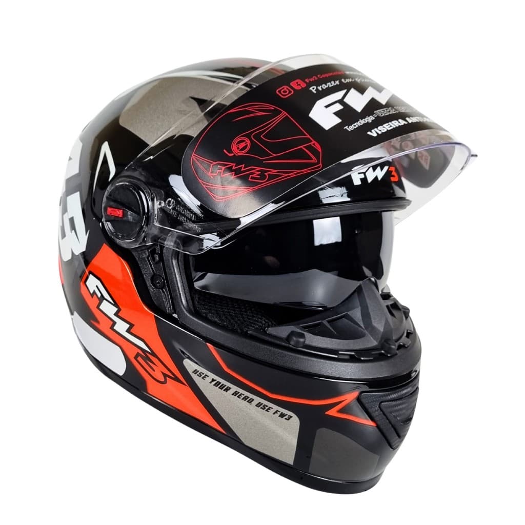 Capacete Moto Fechado Fw3 Gtx 2 43 C/ oculos Interno Fume Inmetro