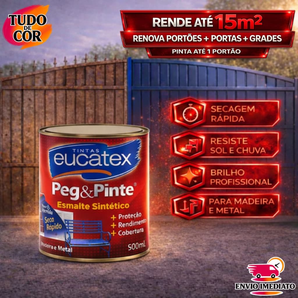 Tinta Esmalte Sintético Eucatex Pegue e Pinte 900 ML, Madeira e Metal, Brilho Standard, Várias Cores