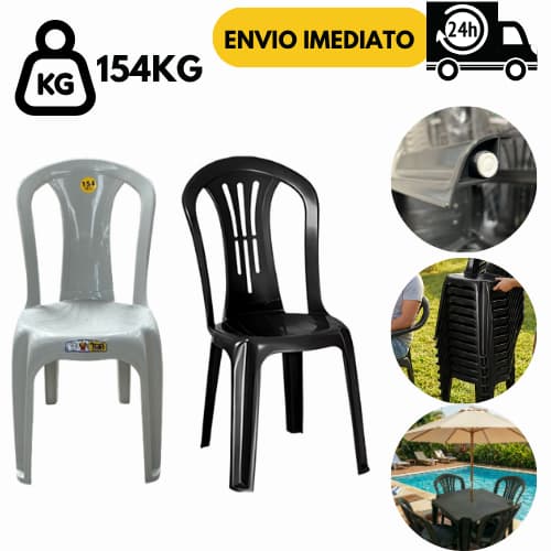Cadeira Bistrô Branca Preta 154Kg Plástica Resistente P/ Igreja Jardim Escritório Bar Piscina Igreja