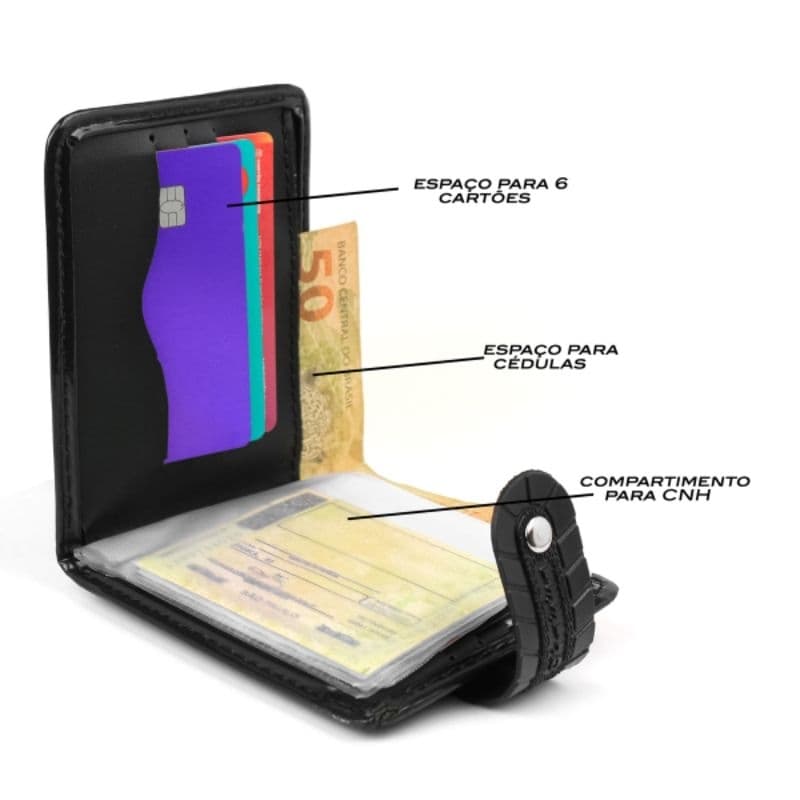 Carteira Masculina com porta cartão documento cédulas e Moedas