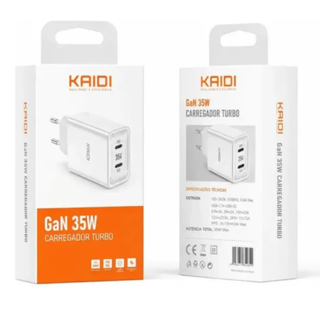 Carregador Turbo Kaidi Cq-1502 Gan 35w Tipo-c Duplo