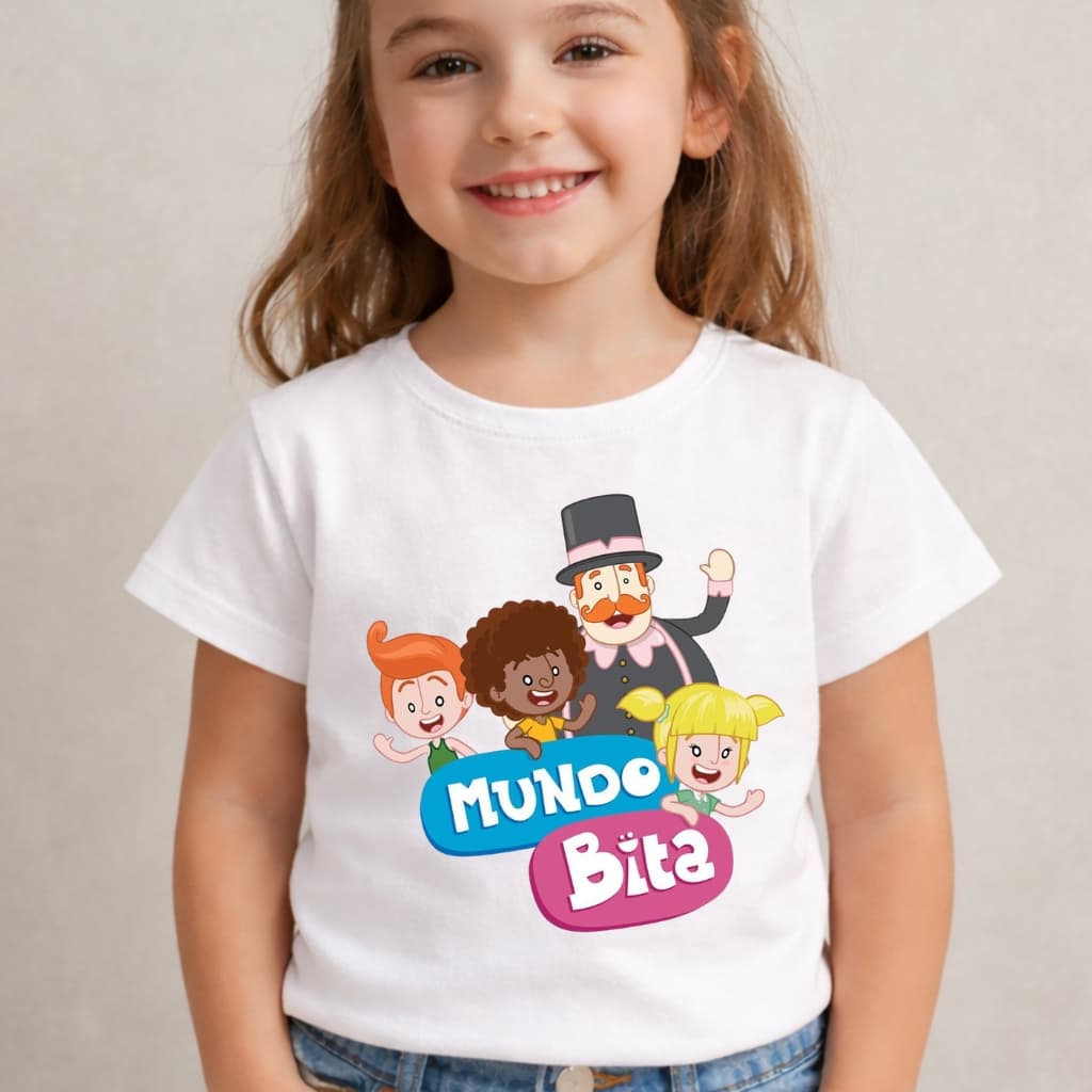 Camiseta Infantil Menina Mundo Bita Desenho Animado Amigo Pra Sempre Blusa de Malha Premium Juvenil
