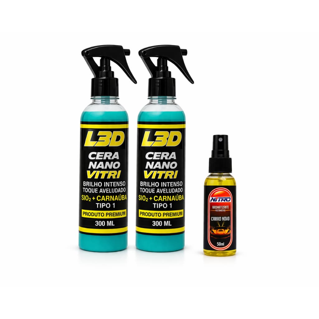 Kit 2 Ceras Cristalizadoras 300ml + Perfume Automotivo – Carro Brilhando e Cheiroso