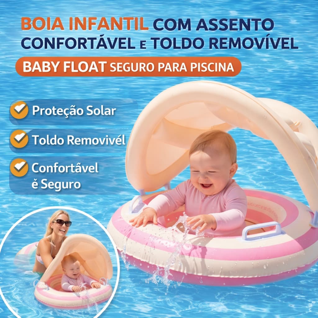 Boia Infantil com Cobertura Solar Inflável para Piscina e Praia 1+