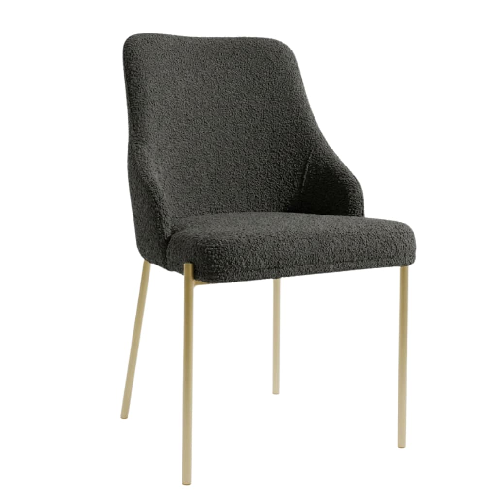 Cadeira Para sala de jantar moderna recepção base metálica tecido boucle  Cinza Chumbo