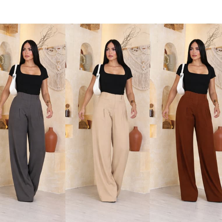 Calça feminina pantalona  tecido alfaiataria zero transparencia