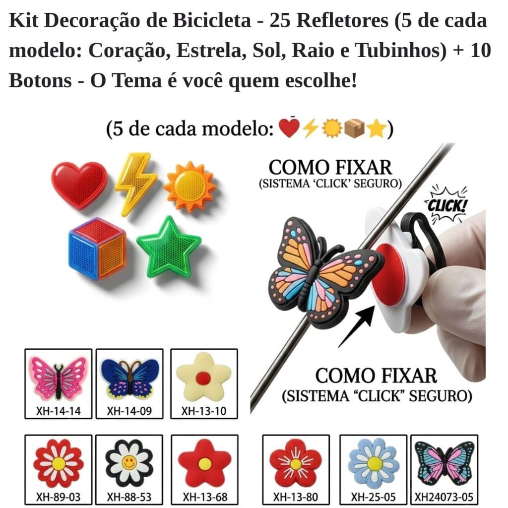 Botons Bike com Trava Clique Exclusiva – 10 Botons Premium + 25  Contas Refletores
