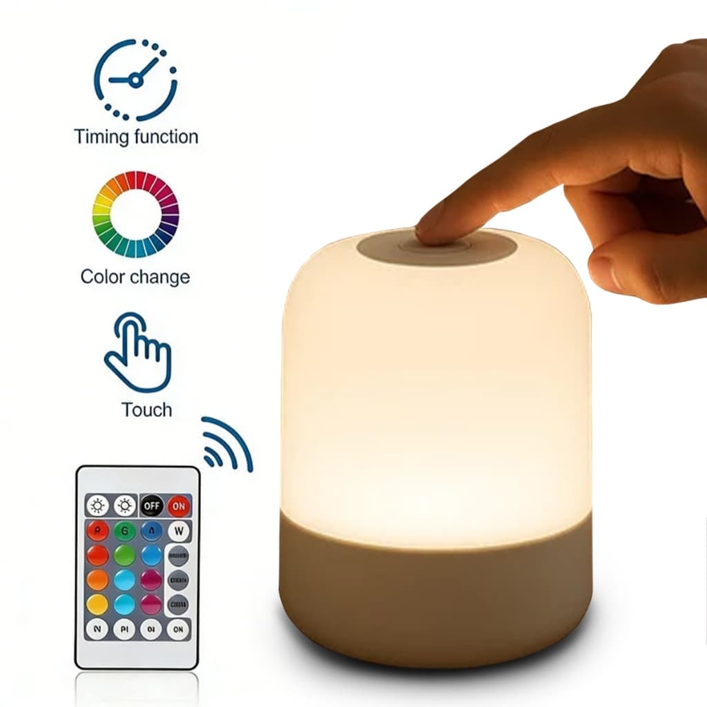 Abajur De Mesa Touch LED Recarregável 3 Cores De Luz Branco Quente Frio Para Quarto