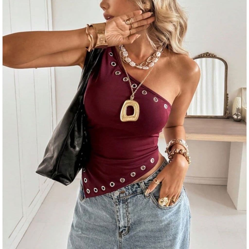 Blusa Feminina estilosa Blusinhas Assimétrica ILHOS gringa blusas da moda outono inverno elegante...