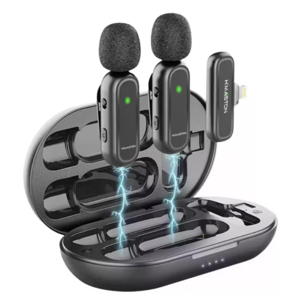 Microfone Lapela Sem Fio Duplo H'MASTON MK07/MK08 Lightning iPhone Profissional