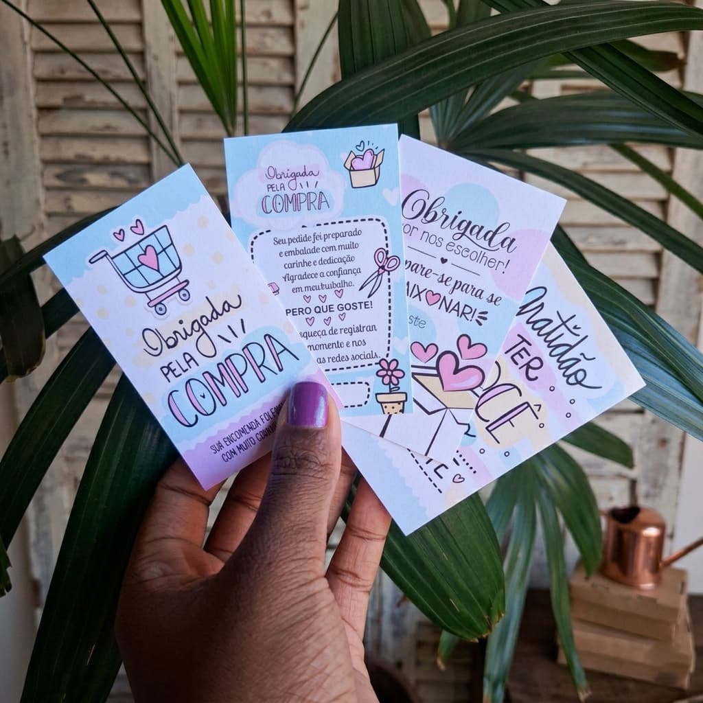 100 Cartões de Agradecimento 9x5cm – Qualidade Premium | Pronta Entrega | Envio em 24h
