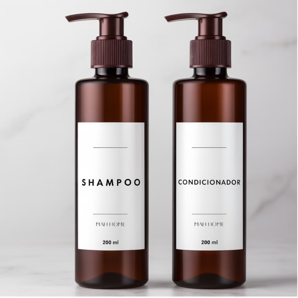 Kit 2 Frascos Âmbar Luxo Shampoo E Condicionador 200ml Banheiro Decor Kit Viagem Br