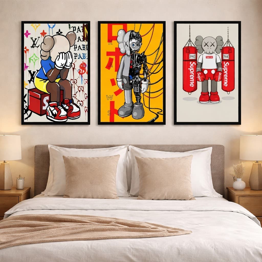 Kit 3 Quadros Decorativos Elefante Supreme Arte De Rua Premium Sala Quarto Cozinha Escritório