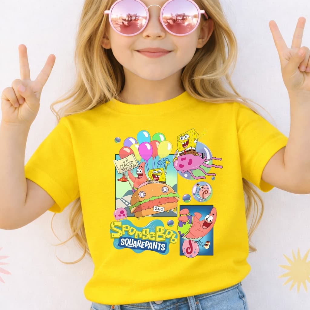 Camiseta Infantil Menina Bob Esponja e Patrick Blusa 100% Algodão Premium Juvenil e Adulto Desenho