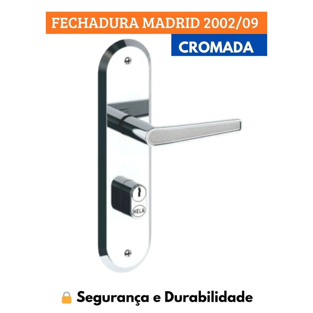 Fechadura HELA Madrid 2002/09 Cromada para Porta Madeira e Metal | Externa Interna Banheiro
