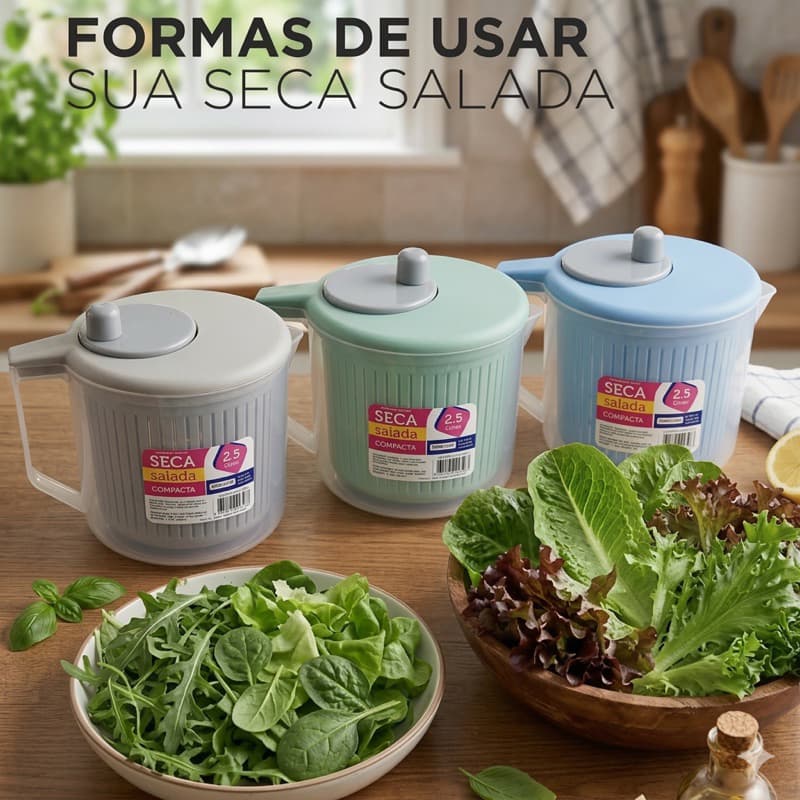 Centrífuga Seca Salada 2,5 Litros Secador Manual Folhas Verduras Frutas Vegetais