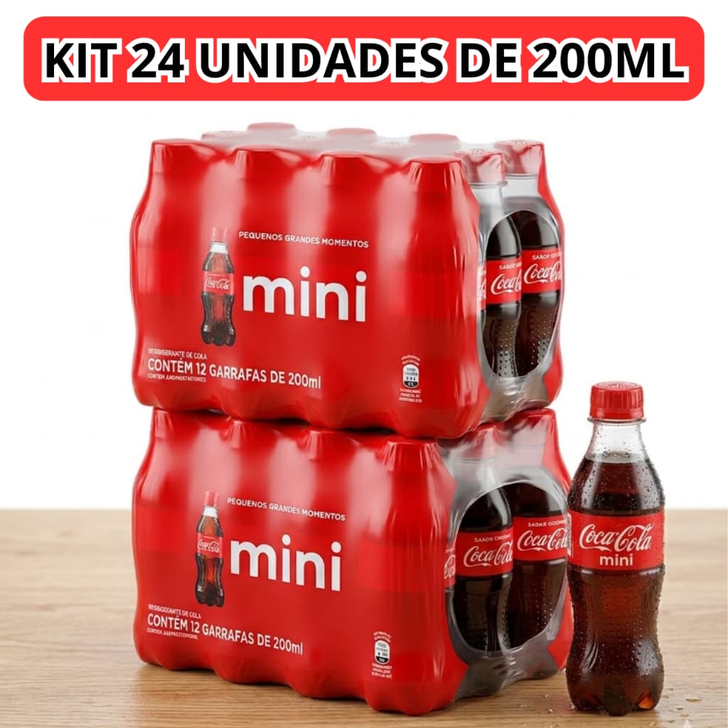 Kit 2 Fardos de Refrigerante Coca-Cola Mini Pet 200ml - Total 24 Garrafas de 200ml