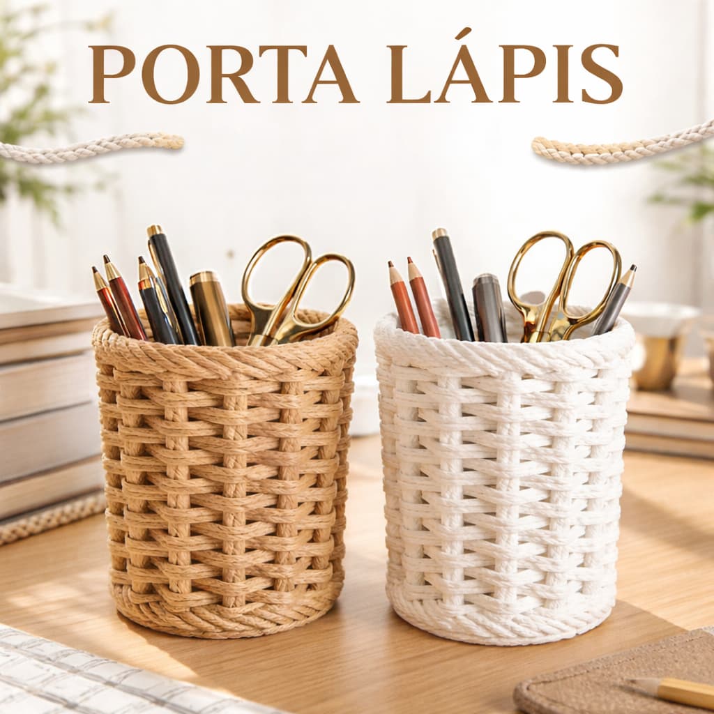 Porta Caneta Lápis Trançado Treco Organizador Banheiro Casa Decoração