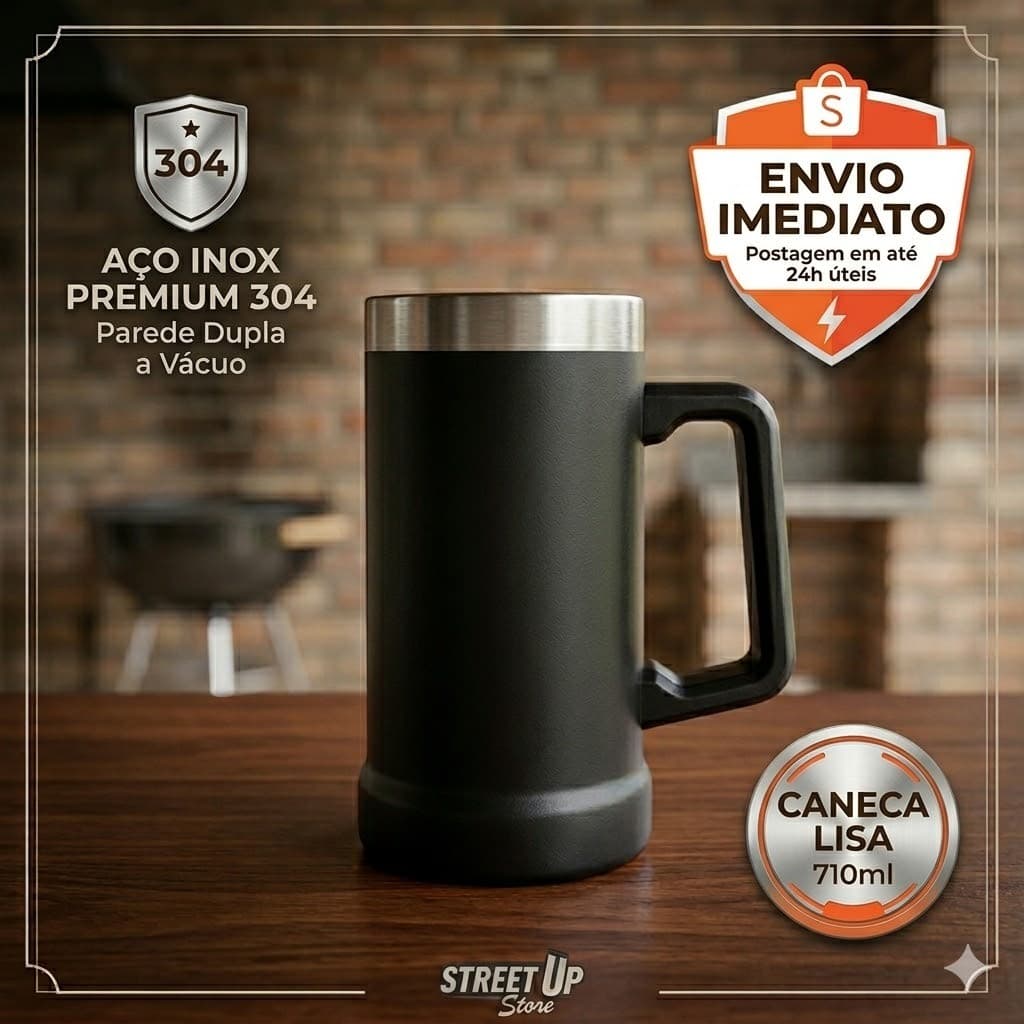 Caneca Térmica Chopp Cerveja Gelada 710ml Inox Lisa Grande Original Street Up