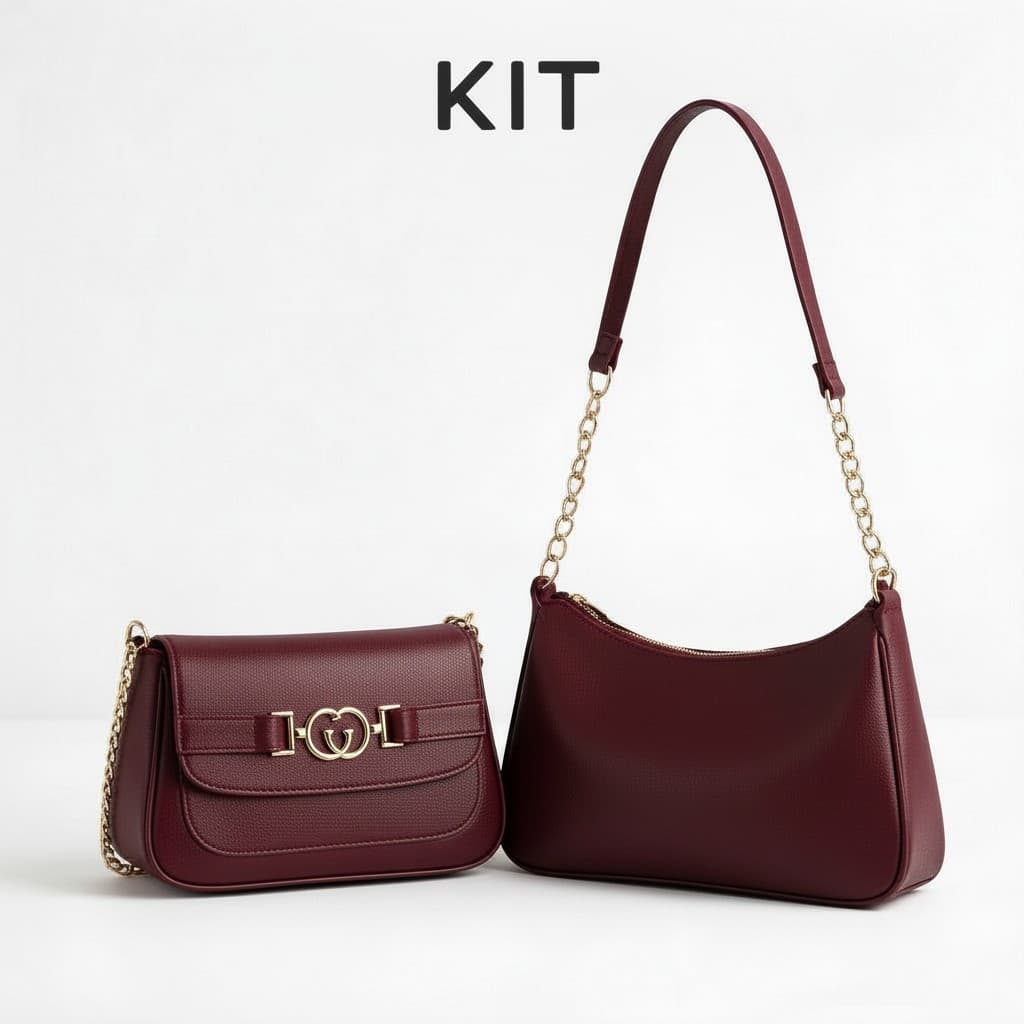 kit 2 Bolsa feminina de ombro com alça de corrente , detalhes em dourado , Bolsa luxo lançamento