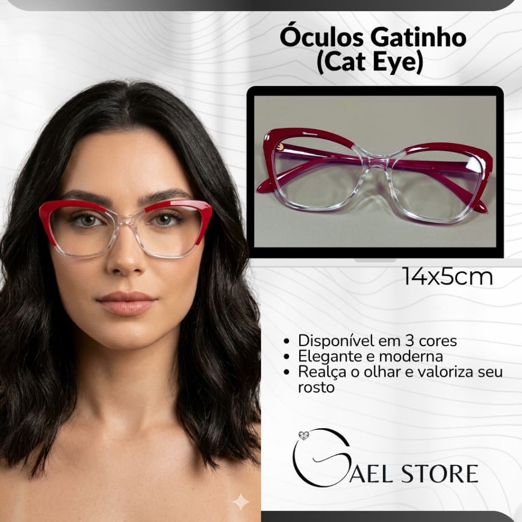 Armação de Óculos de Grau Feminino Gatinho Transparente e Colorido – Armação Moderna