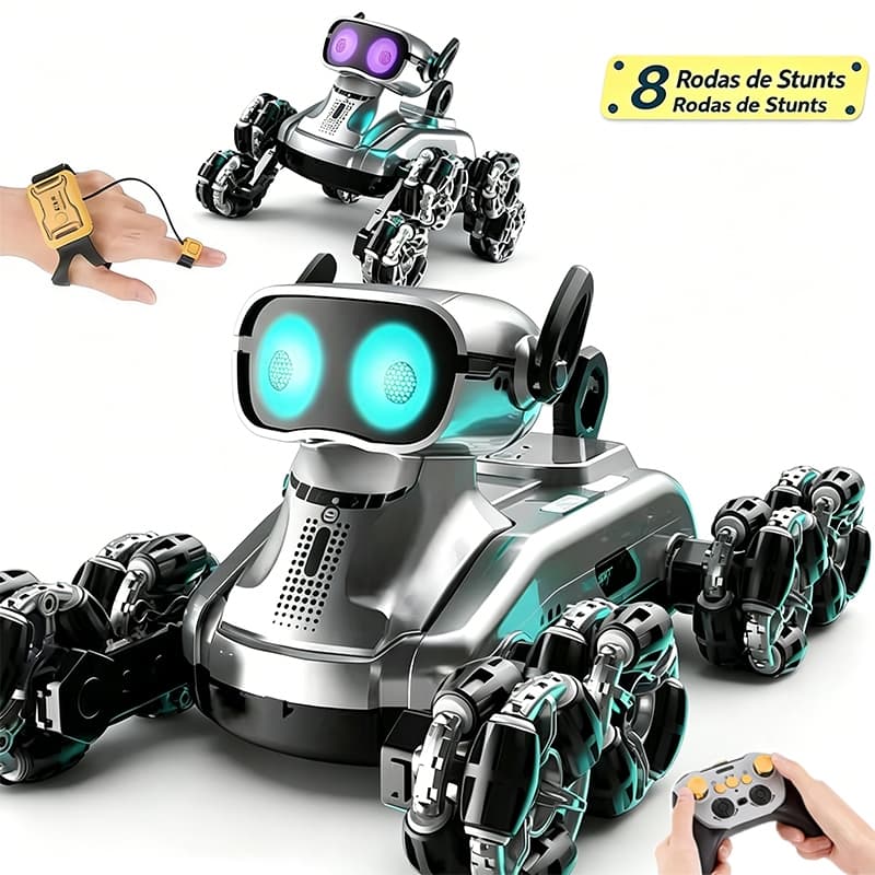 Cachorro Robô Inteligente com Controle Remoto – 8 Rodas e Duplo controle remoto