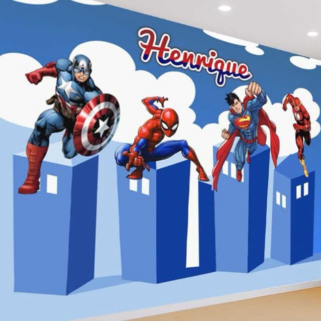Papel de Parede Tema Super Herois para quarto de menino + Nome  M² parede total