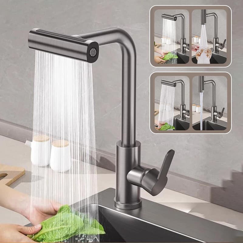 Torneira Cozinha 4 Jatos Flexível Inox Parede