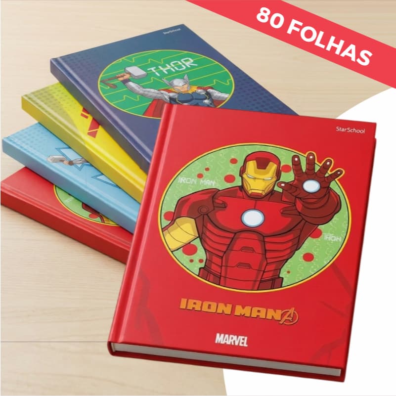 Caderno Universitário Avengers 80 Folhas Capa Dura Espiral Escolar Marvel