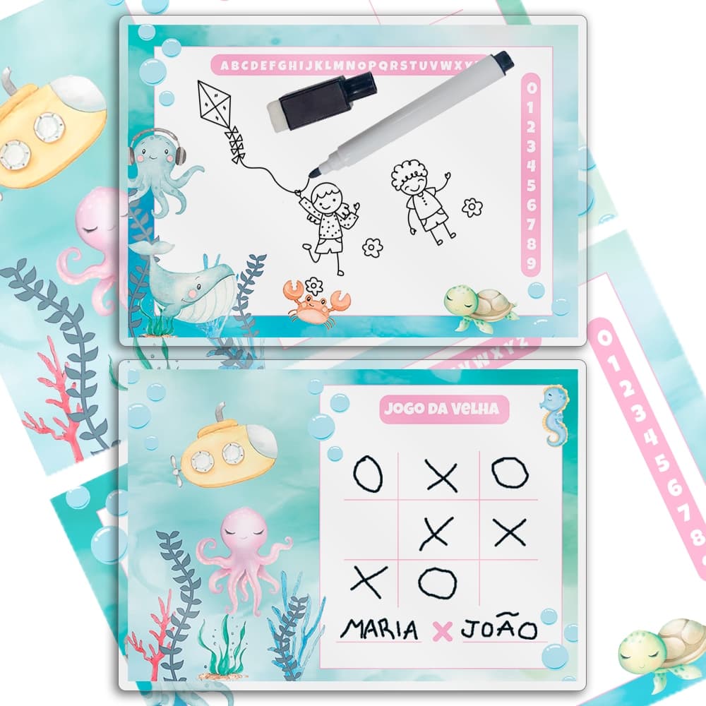 Kit 15 Unidades De Lembrancinhas Lousa Magica Para Aniversario No Tema Fundo Do Mar Aquarela