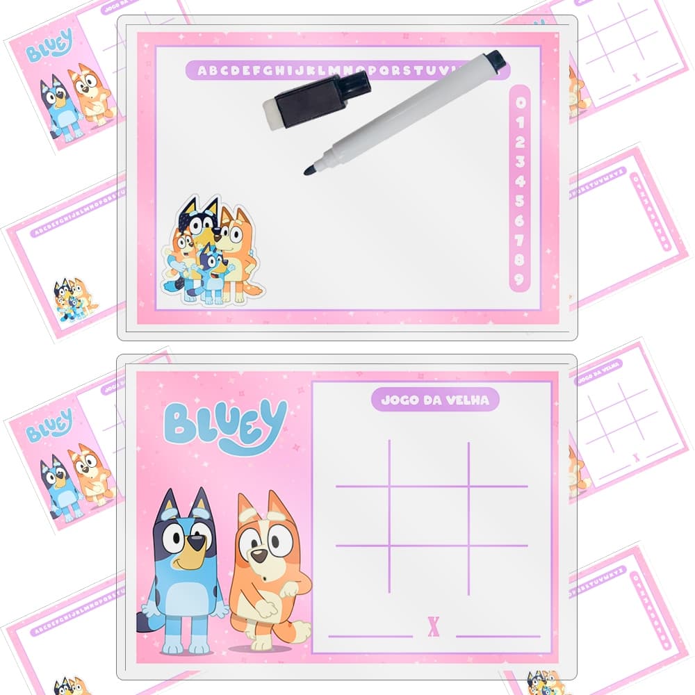Kit 15 Lousa Magica Lembrancinhas Para Aniversario Envio imediato No Tema Bluey e Bingo Rosa