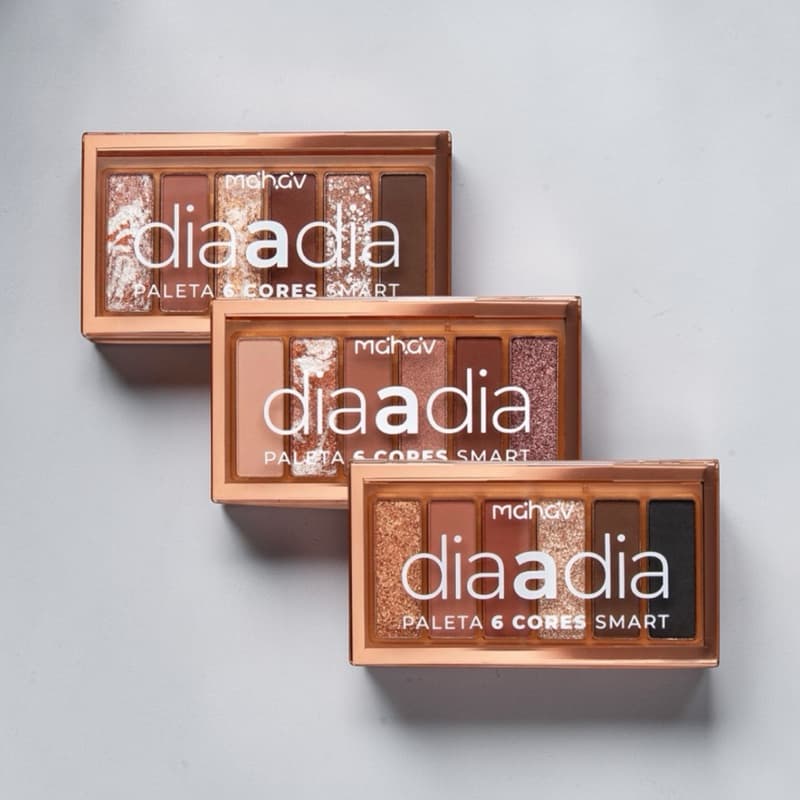 PALETA DE SOMBRAS 6 CORES SMART, DIA A DIA, ESSENCIAL & VERSÁTIL, MAHAV.
