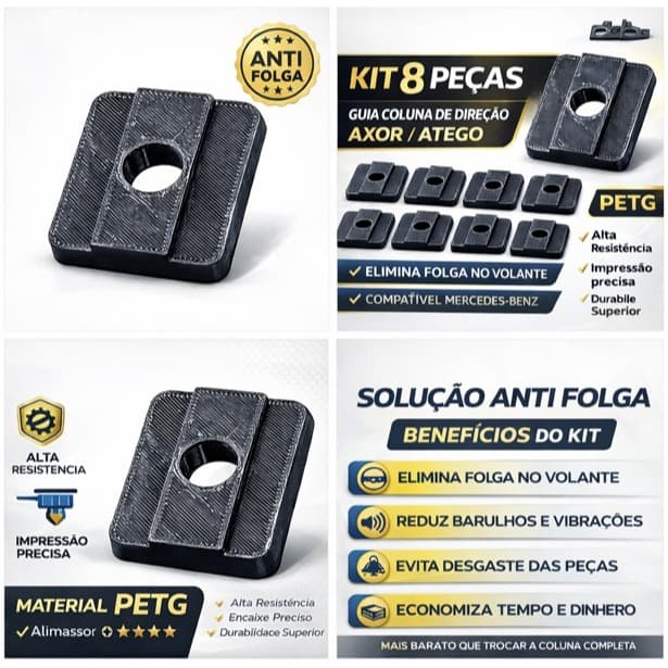 Guia Coluna Direção Axor Atego Kit 8 Peças PETG Anti Folga Volante
