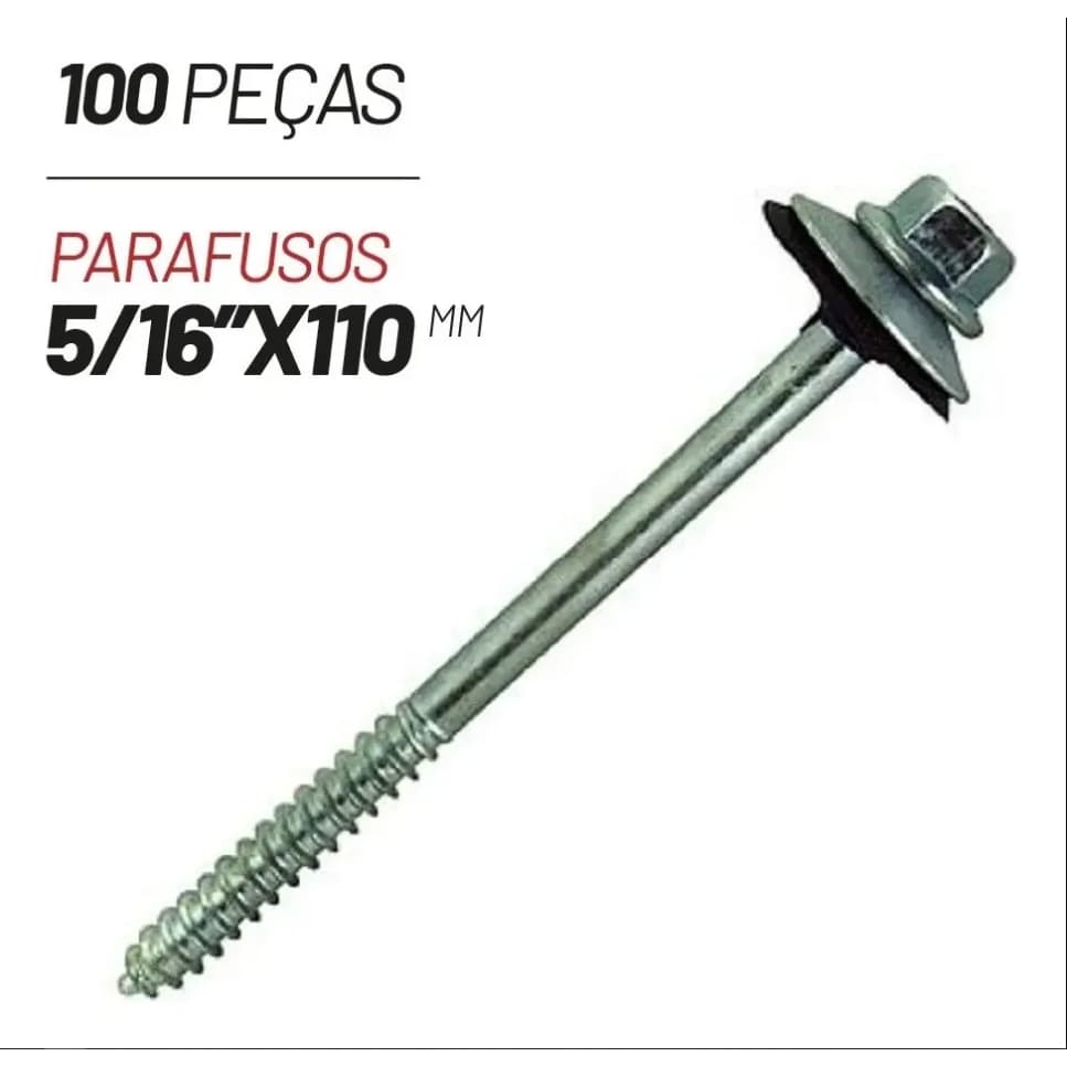 100 Parafuso Telha Fibrocimento 5/16 110mm Zincado Completo