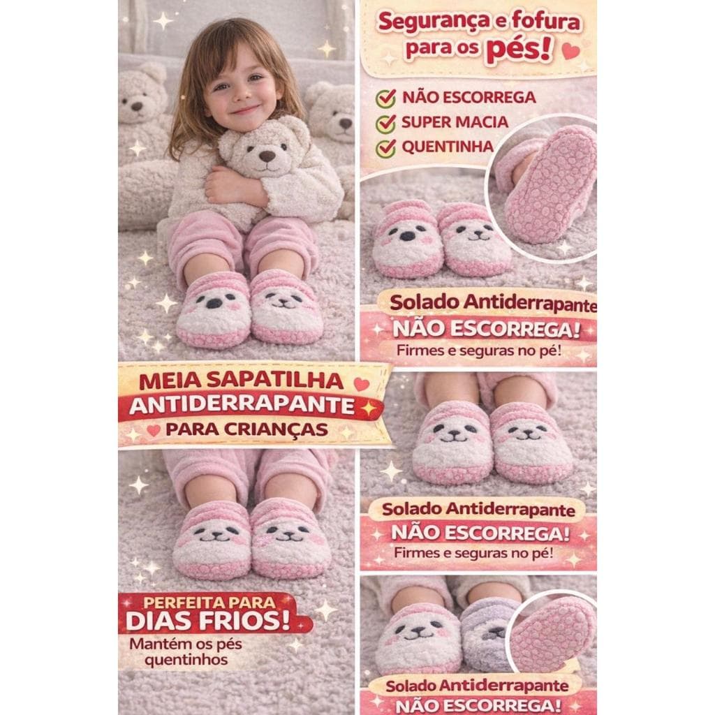 Kit Meia Sapatilha Antiderrapante Infantil Feminina Fofinha Inverno Meia Menina Bem Quentinha