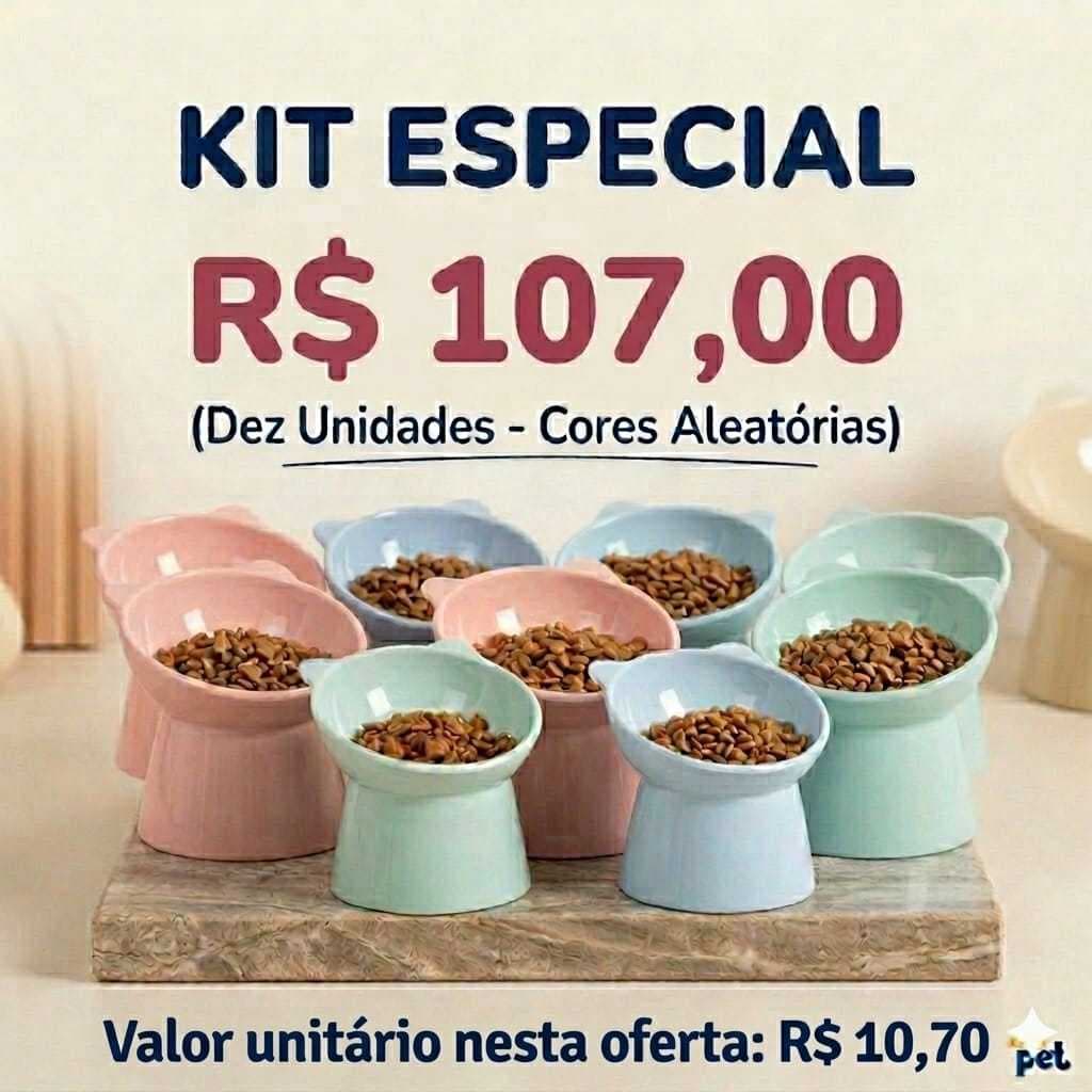 kit com 10 Unidades Comedouro alto ergonômico para Cães e Gatos