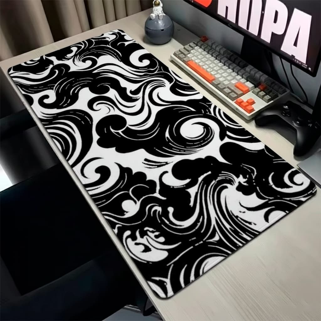 mouse pad gamer antiderrpante borda costurada abstrato monocromatico black 35x25 6x30 80x30
