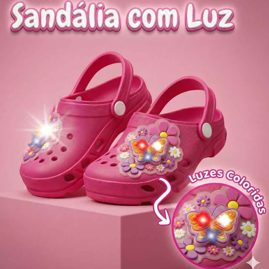 Sandália Infantil Menina com Luz LED Borboleta Rosa Antiderrapante Confortável Leve