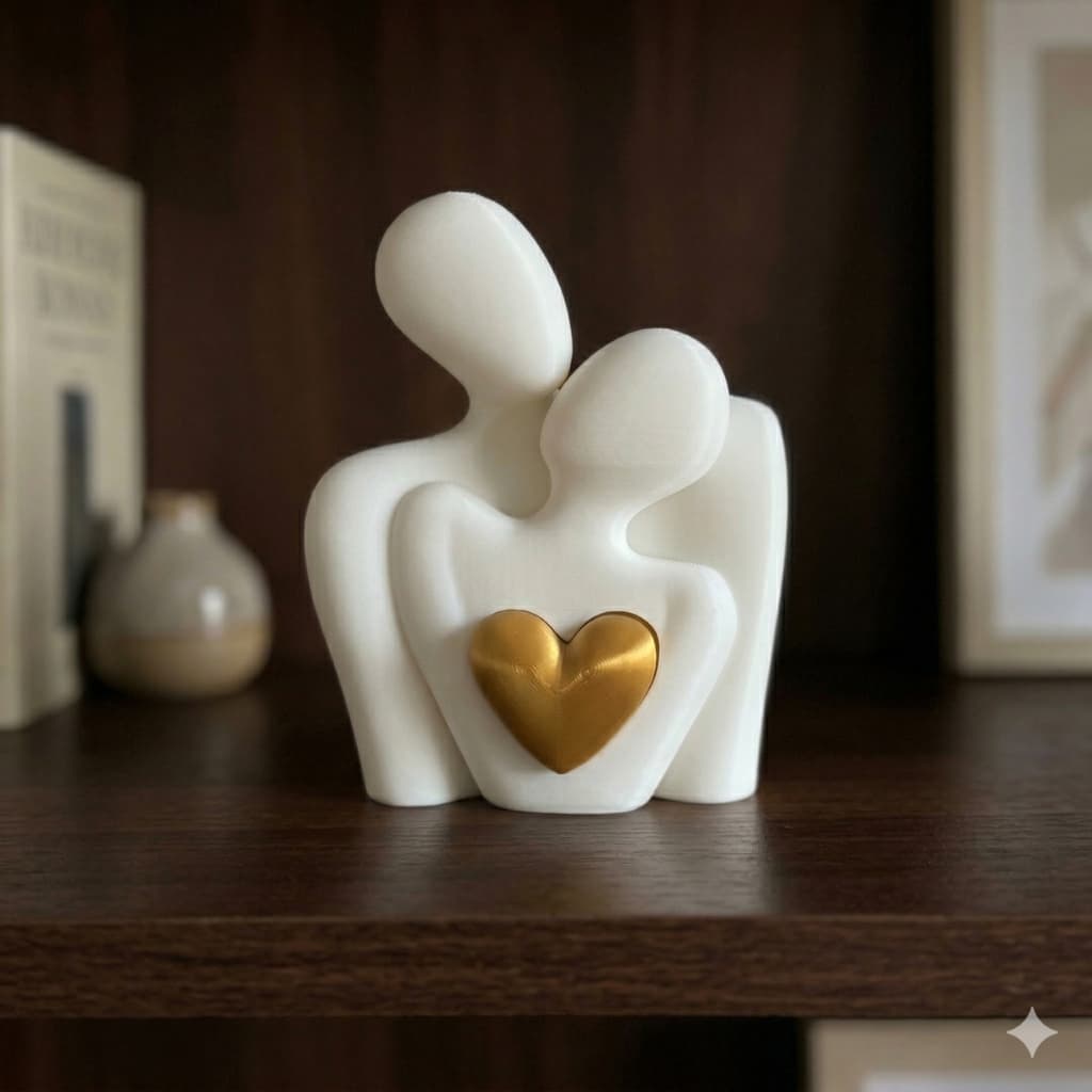 Enfeite Casal Apaixonado com Coração - Escultura Moderna - Estatueta Minimalista  - Design Contemporâneo - Topo de Bolo