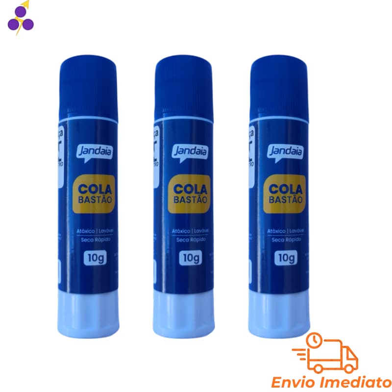 Kit 3 Cola Bastão 10g Escolar Escritório Artesanto Papel Cartolina Não Tóxica Volta às Aulas