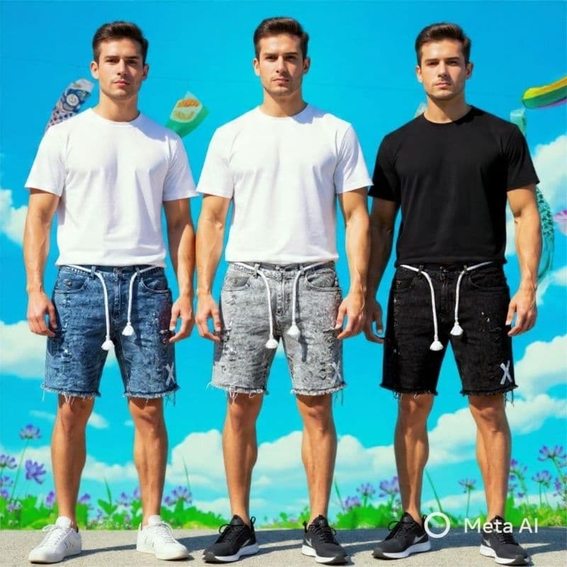 Kit 2/3 Bermuda Jeans Masculina Destroyed Jogador Cordão Branco Rasgada Elastano Verão 2026