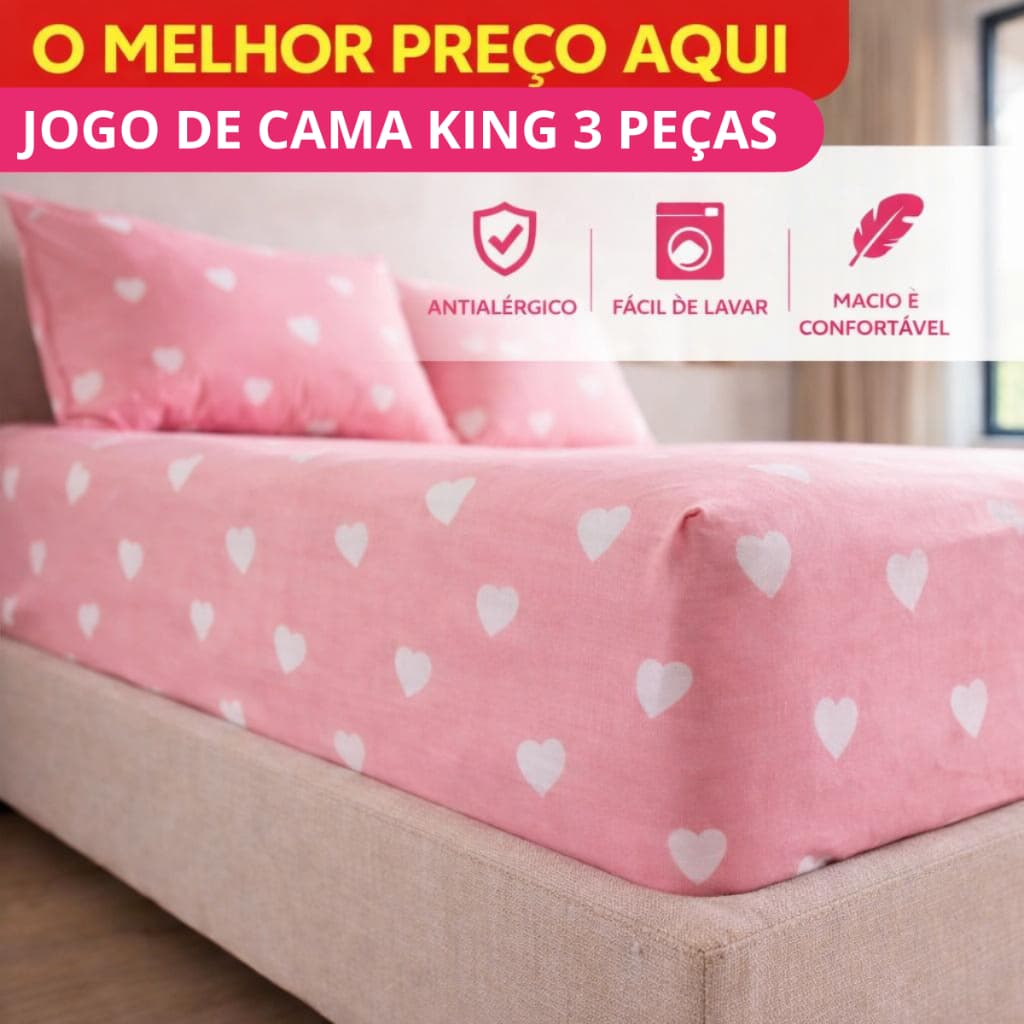 Jogo Lençol King 150 Fios Algodão 3 Peças Com Elástico P/ Cama Box Super King Estampado 40cm Altura