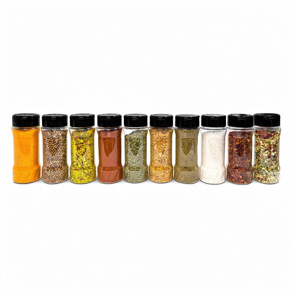 Kit 10 Potes de Plástico Tempero Condimento com Tampa Dosadora Dupla Com Etiquetas